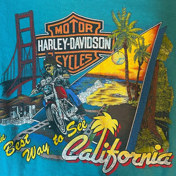 Vintage 80s Harley Davidson Shirt 1988 CALIFORNIA Biker Tee Men's Medium - Picture 13 of 16